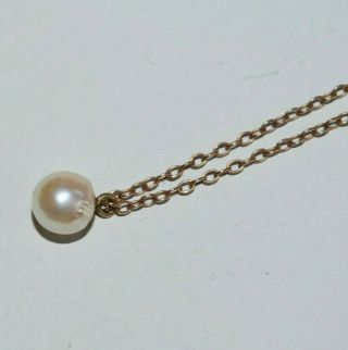 Antique 9k 375 9ct Rose Gold Natural Drop Pearl Vintage Chain Pendant Necklace