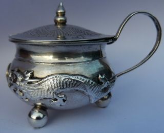 Very Fine Antique Chinese Export Solid Silver Mustard Pot; Cumshing Canton C1870