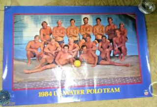 Vintage Large Poster Us Water Polo Team Signed By One Team Member 1984