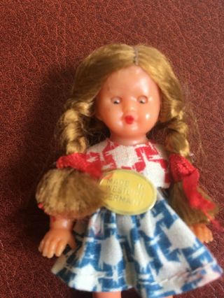 Vintage Miniature Plastic Doll Sleepy Eyes 3” Made In Western Germany Jointed 2