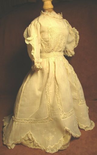 Vintage Doll Dress For 19 " - 21 " Bisque Doll - Ivory Cotton W/scalloped Lace Hem