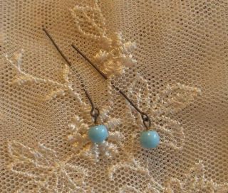 Small Jumeau Blue Earrings Antique Doll Jewelry