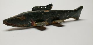 Vintage Fishing Lure Wooden With Metal Fins And Weighted 7.  5 In Long Lure