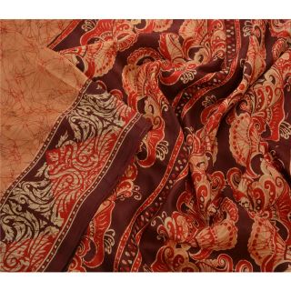 Sanskriti Antique Vintage 100 Pure Silk Batik Saree Peach Printed Sari Craft Fa