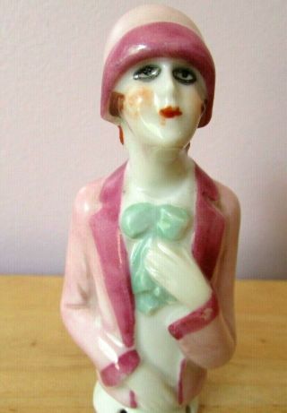 German Porcelain Antique Art Deco Half Doll In Pink - Fasold Stauch