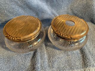 Sterling Silver Lids & Cut Glass Hair Receiver And Jar