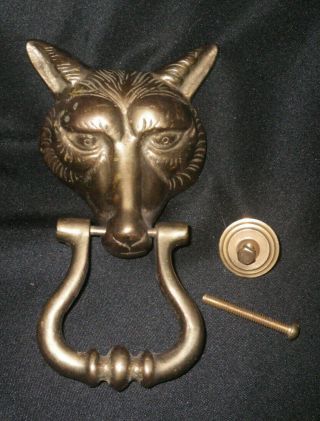 Vintage Solid Brass Fox Or Wolf Door Knocker