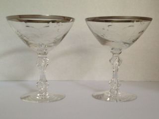Vintage Art Deco/wedding Etched Crystal Champagne Glasses Silver Band