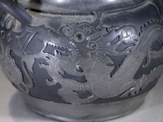 Chinese Yixing Pottery & Pewter Sugar Pot Dragons Chasing Pearls Wen Hua Shun 2