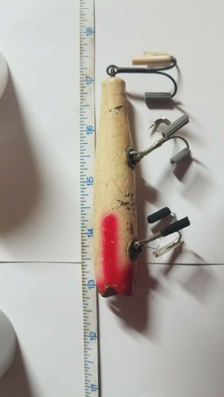 Vintage Red White Wood Plug Fishing Lure 5