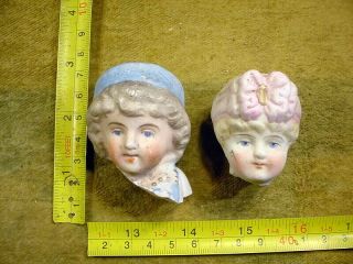 2 X Excavated Vintage Victorian Painted Bisque Doll Head Hertwig Age 1860 12950