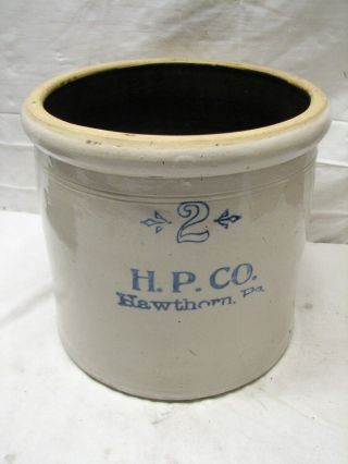 Hawthorn Pottery Co Pa Stoneware 2 - Gal Crock Blue Decorated H.  P.  Hp C