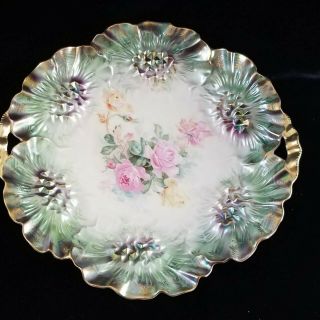 Rare Antique Rs Prussia Rose Plate Pearl Finish Pink/green/gold/purple