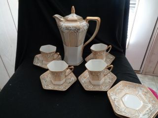 Antique Noritake Gold " Lace " On White Chocolate/coffee Service,  Made In Japan