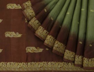 Antique Vintage Indian Craft Saree Woven Silk Blend Sari Fabric 5yd