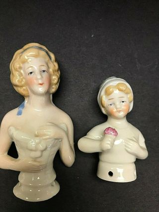 Antique German Half Dolls Pin Cushions Top Porcelain - Just