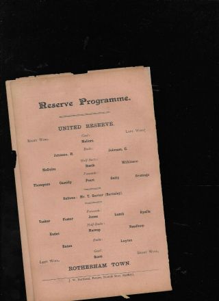 Antique Programme Sheffield United Reserves V Rotherham Town 14 - 12 - 1907