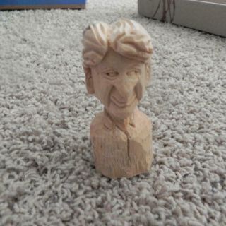 01459 Vintage 4 " Wood Carving Carved Old Man Figure Sculpture Art Frown Face