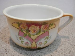Antique Large Ceramic Porcelain Chamber Pot W/ Roses 8.  5 " W X 5 " T