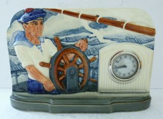 Sarreguemines Pottery Art Deco French Mantel Clock Navy Sailor Ship Uniform 5749