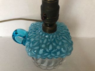 Fenton Art Glass Blue Opalescent Daisy Lamp With Handle and Clear Glass Base 3