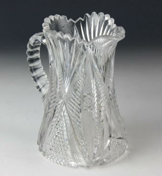 Antique American Brilliant Period Abp Crystal Criss Cross & Fan Pitcher Jug Sms