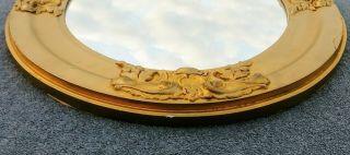 Antique Oval Wall Mirror - Hand Carved Hanging Gold Gilt Wood Frame 6