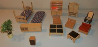 Vintage Tomy Dollhouse Furniture - Table,  Wardrobe,  Chairs,  Bed,  More