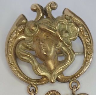 Antique Art Nouveau Gold Filled Lady Locket Or Pendant Holder Pin