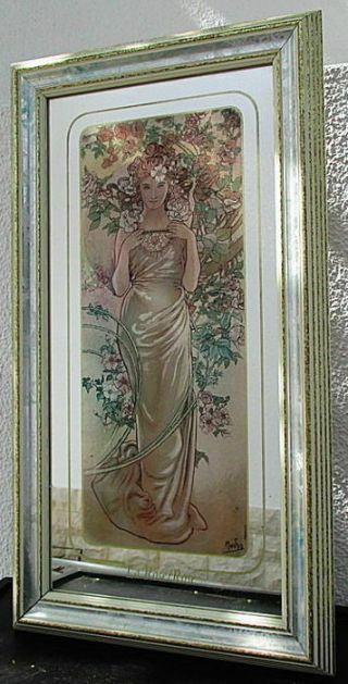 Art Nouveau / Jungendstil Alphonse Mucha Rare Mirror Painted Depicting A Rose