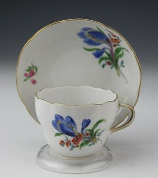 Antique Meissen Germany Handpainted Porcelain Blue Flower Tea Cup Saucer Set Sms