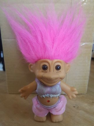 Russ Troll Doll 5” Pink Hair Brown Eyes Dressed As A Genie Vtg Toy For 3,  Age