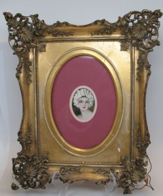 19th C Antique Miniature Micro French Victorian Portrait Painting Girl / Woman