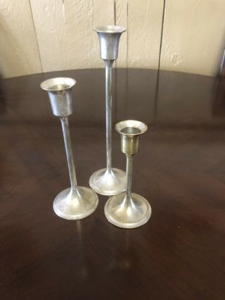 Set Of Three Sterling Silver Plate Candlesticks