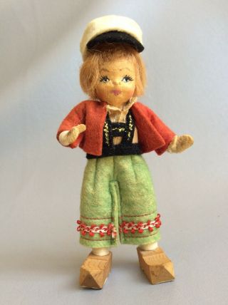 Vintage Alma Leblanc Tiny Town Felt Cloth Dollhouse Scandinavian Boy Wood Clogs