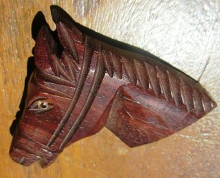 ANTIQUE HAND CARVED WOODEN HORSE HEAD BROOCH PIN GLASS EYE COOL 2