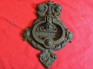 Very Large Heavy Vintage Cast Iron Door Knocker With Letter Slot