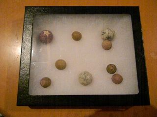 1 Case / Box Of Clay Marbles / 9 Total / Antique? Civil War Era? / L@@k