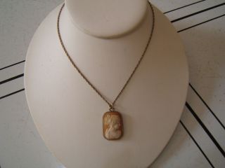 Antique Shell Cameo Pendant With Chain From Estate