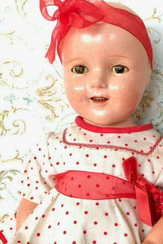 Antique Shirley Temples Ideal All Composition Cop Red Dress Reliable Doll