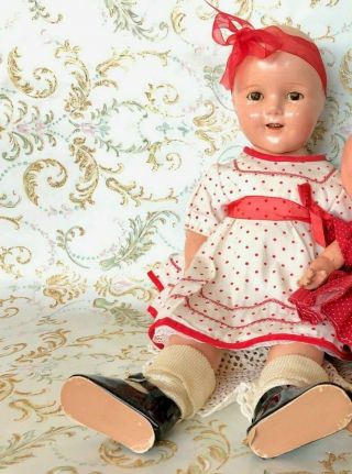 Antique Shirley Temples Ideal ALL Composition COP Red Dress Reliable DOLL 2