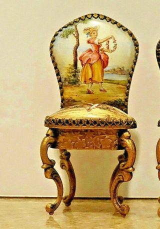 Wonderful 19c Viennese Enamel Chair Watteau Lovers Hp Vienna Austrian