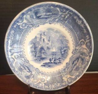 Antique E Challinor & Co.  Blue Transferware Bowl “priory” 1853 - 60