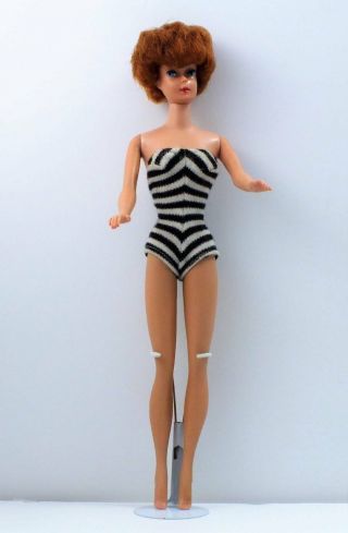Vtg 1963 Titian Bubblecut Barbie Doll 850 Japan Stripe Swimsuit