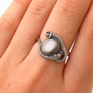 925 Sterling Silver Vintage Mother - Of - Pearl Wrapped Snake Design Ring Size 7 1/4