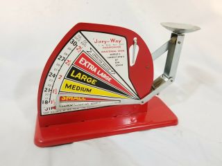 Vintage Jiffy Way Manufacturing Company Red Metal Poultry Egg Scale Advertising