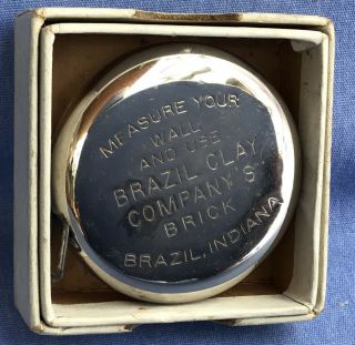 Antique •brazil Clay Products• Old Indiana/in Pottery •advertising Tape Measure•