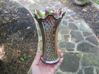 Wonderful Fenton Antique Carnival Glass Diamond Point Columns Vase Amethyst