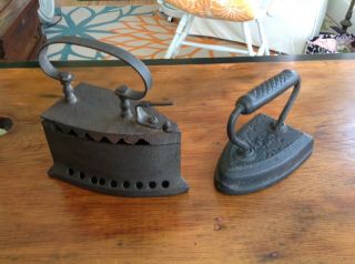 2 Antique Cast Sad Flat Irons,  One Coal Iron And A Pressing Iron