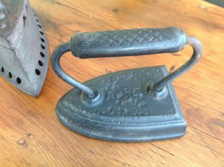 2 Antique Cast Sad Flat Irons,  One Coal Iron and a Pressing Iron 2